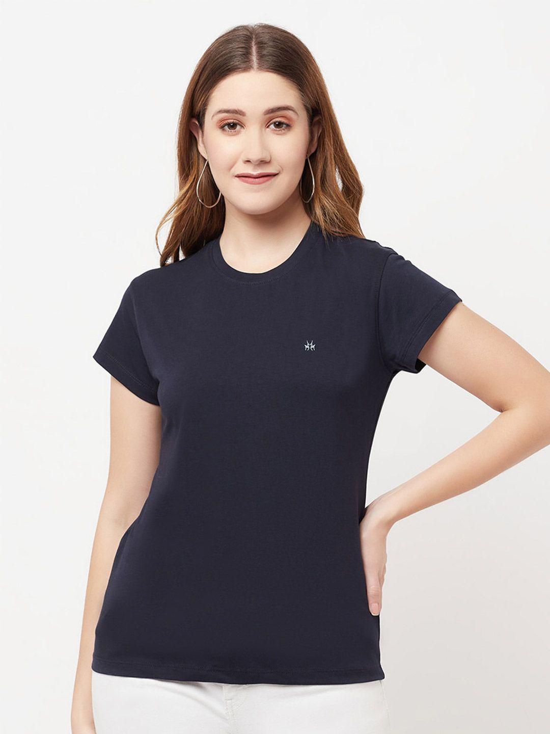 crimsoune club women navy blue slim fit t-shirt