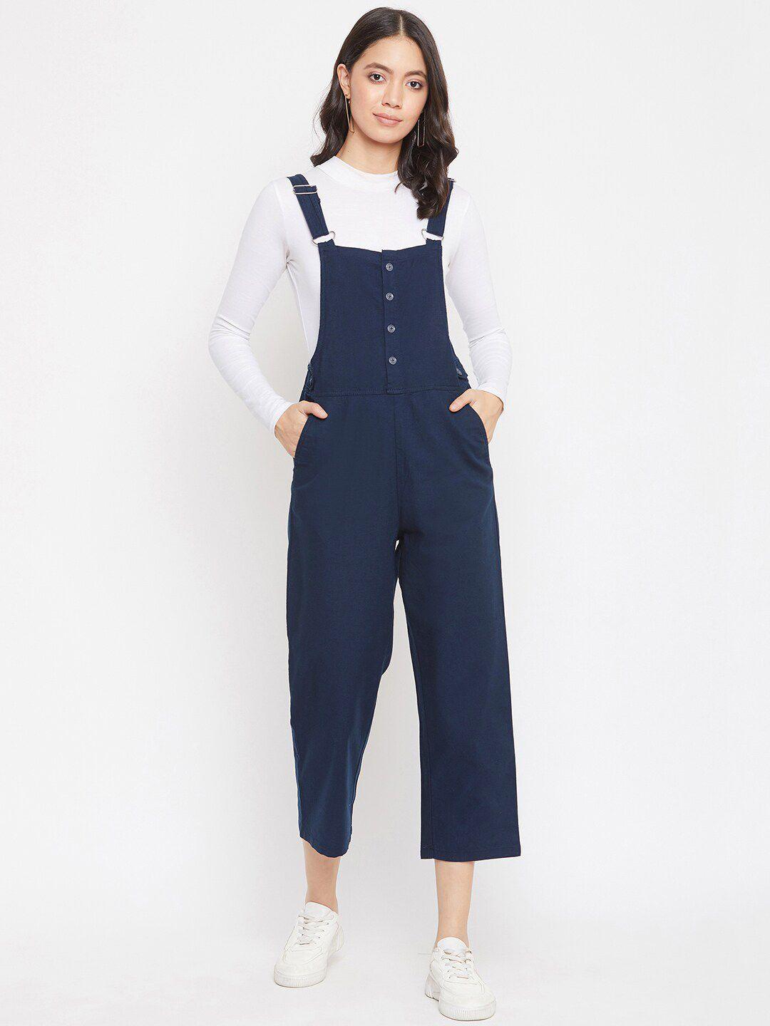 crimsoune club women navy solid cropped dungarees