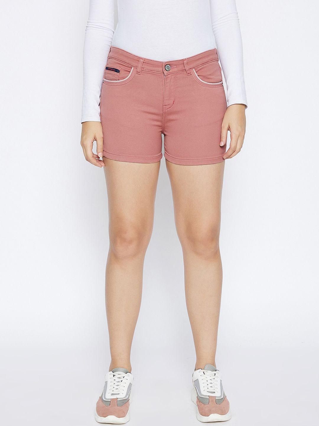 crimsoune club women pink slim fit mid-rise denim shorts