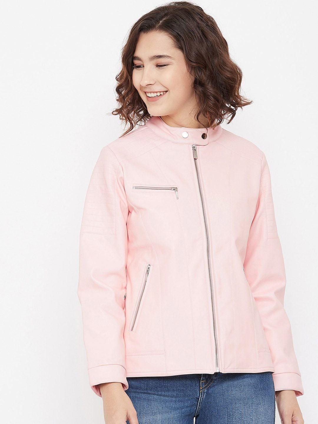 crimsoune club women pink striped biker jacket