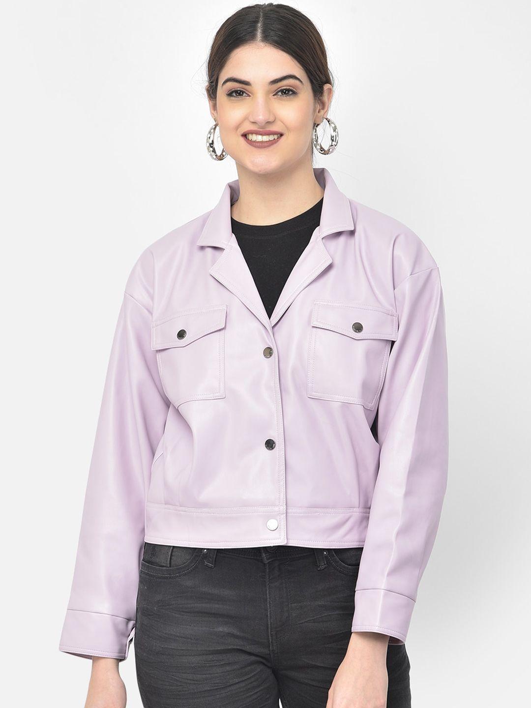 crimsoune club women purple leather crop leather jacket