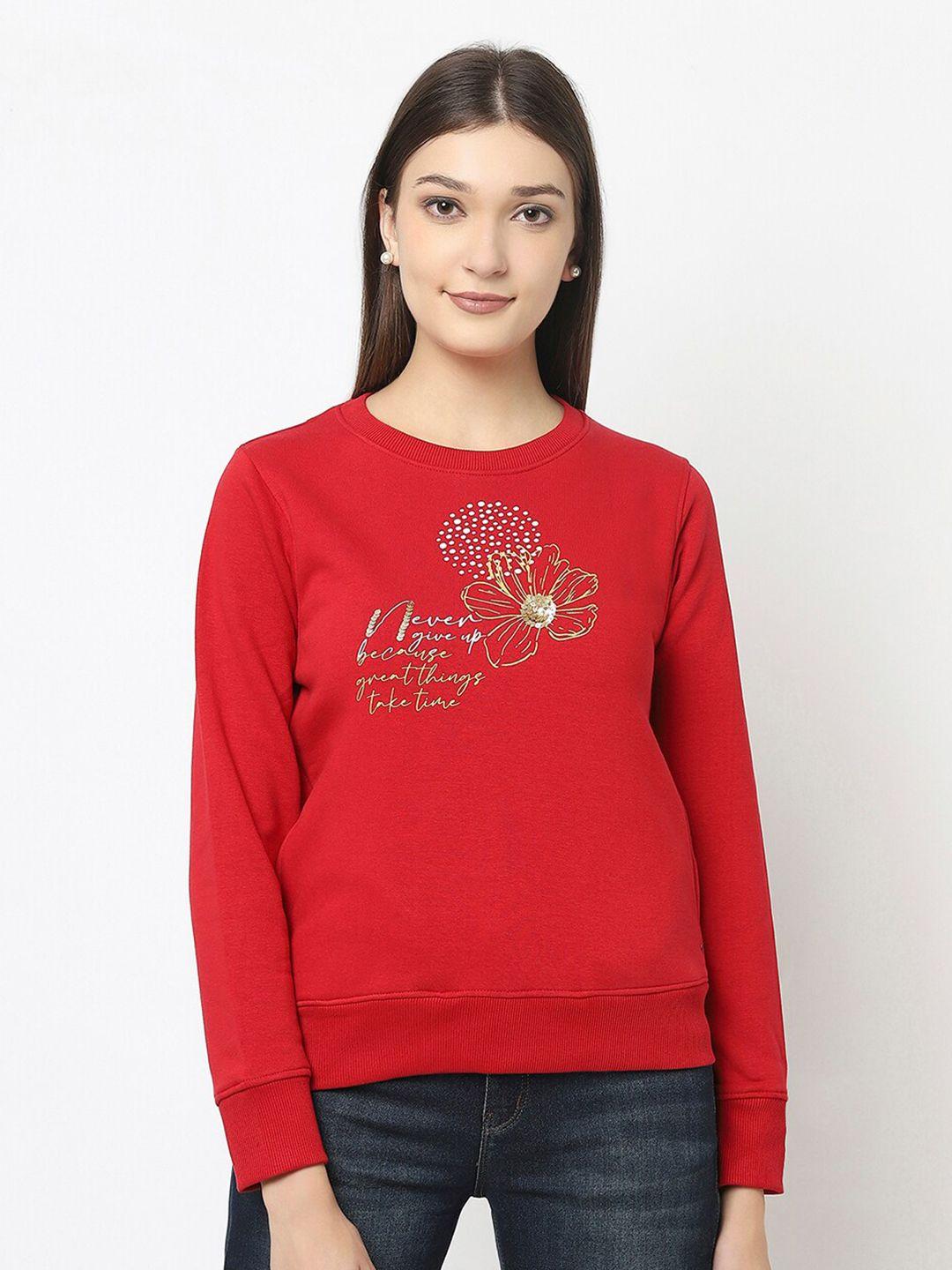 crimsoune club women red printed sweatshirt