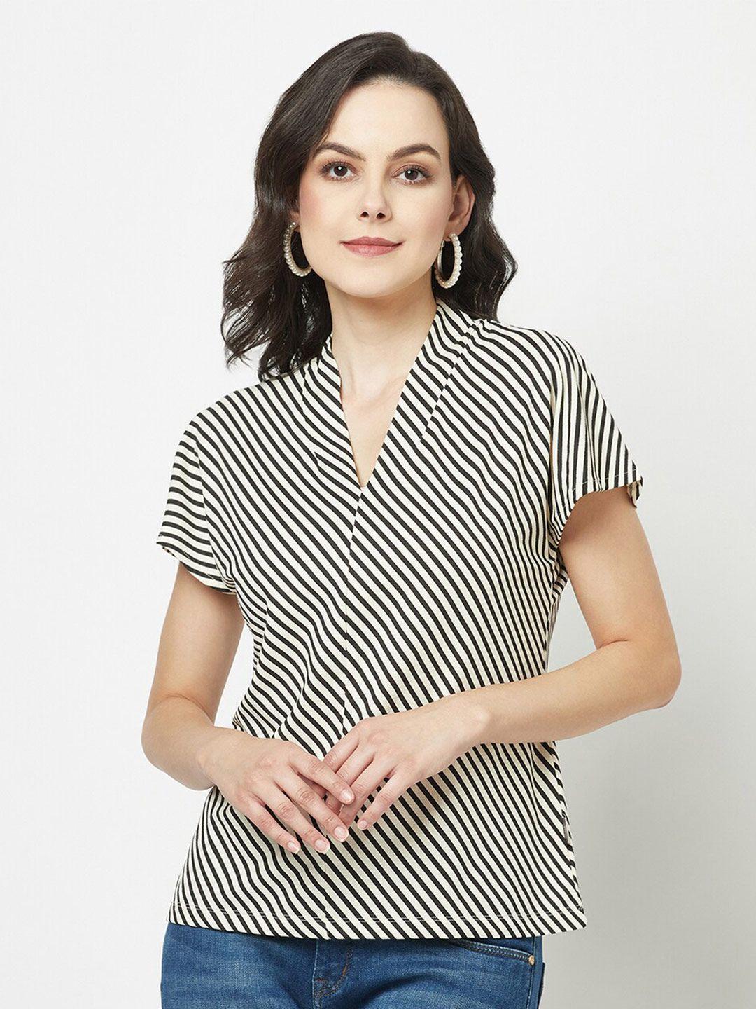 crimsoune club women striped v-neck casual t-shirt