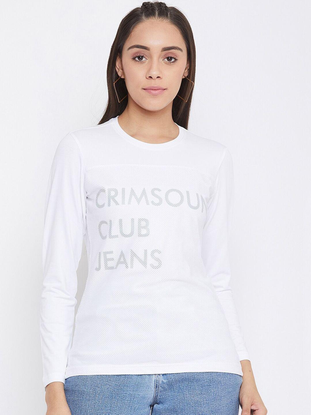 crimsoune club women white printed round neck t-shirt