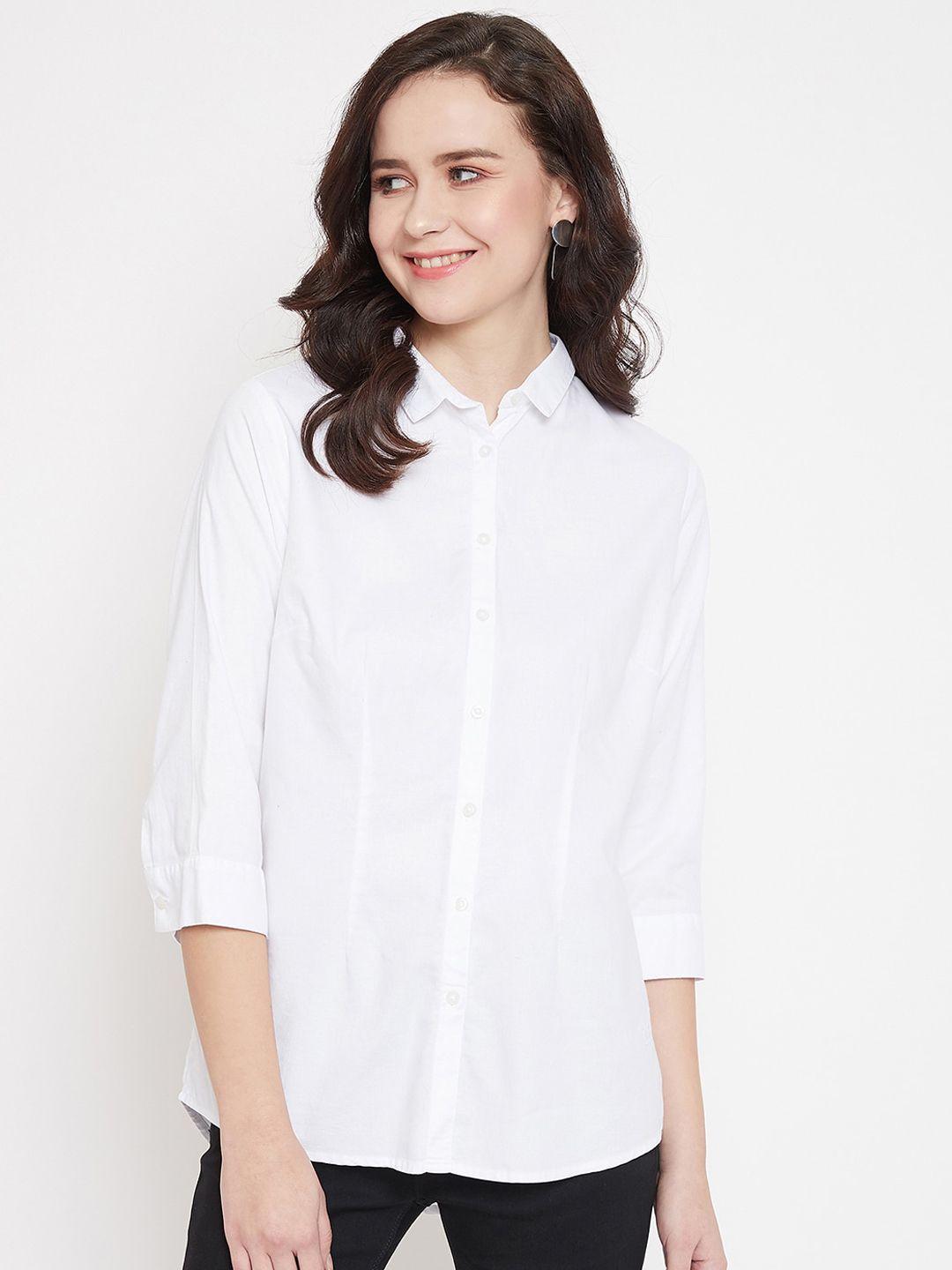 crimsoune club women white slim fit solid casual shirt