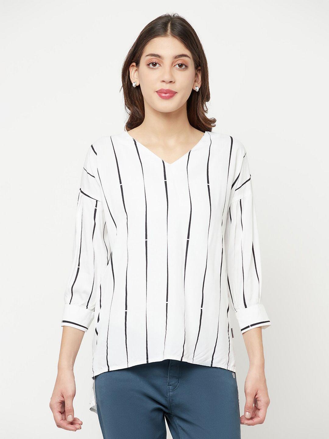 crimsoune club women white striped v-neck top