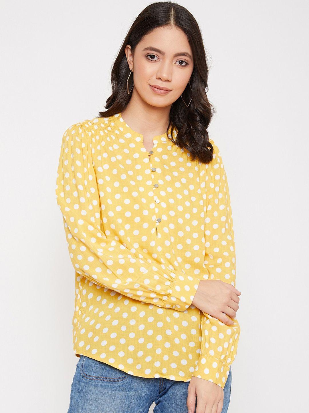 crimsoune club women yellow & white printed shirt style top