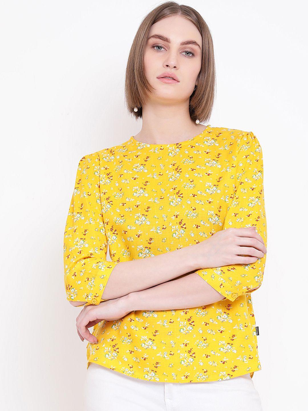 crimsoune club women yellow & white printed top