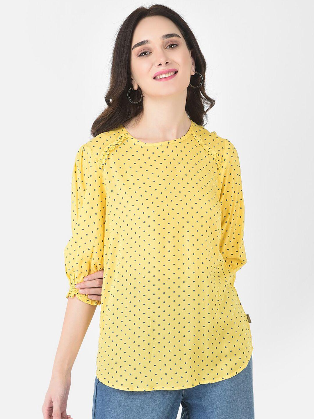 crimsoune club women yellow polka dots print top