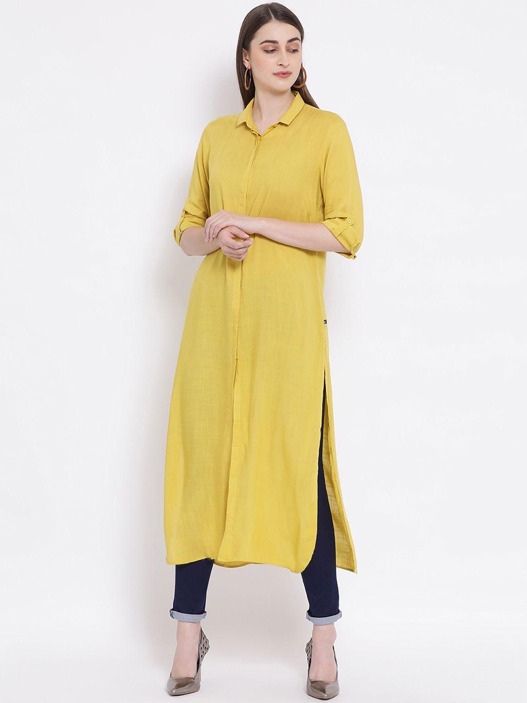 crimsoune club women yellow solid straight kurta