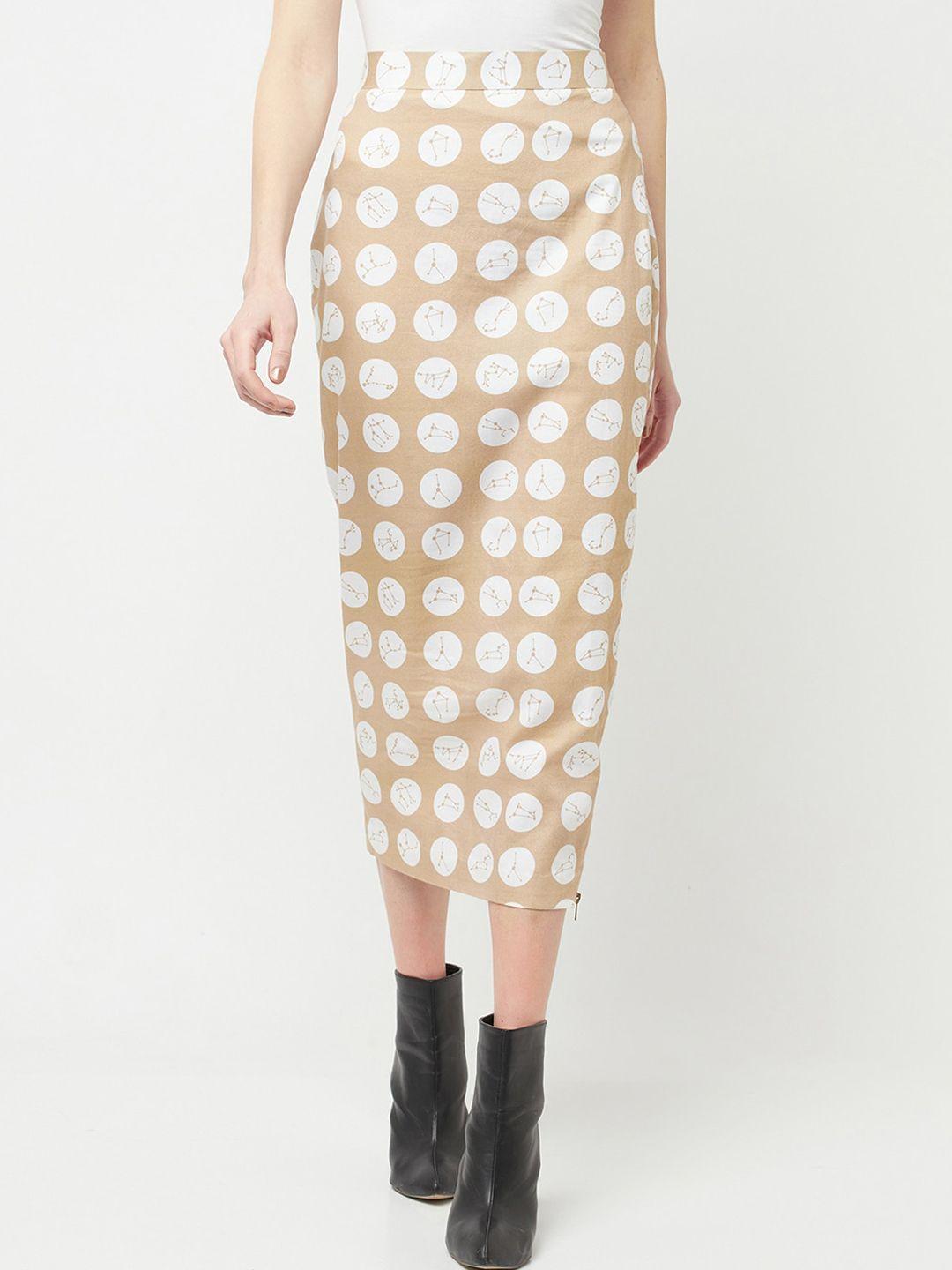 crimsoune club x nikhil thampi women beige & white printed pencil midi skirt