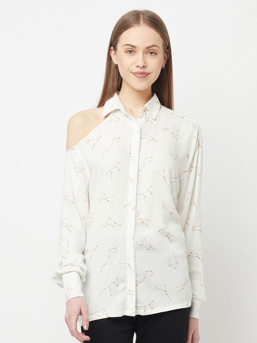 crimsoune club x nikhil thampi women white standard printed cold shoulder shirt