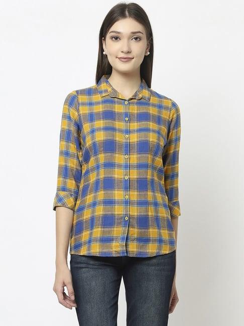 crimsoune club yellow & blue chequered shirt