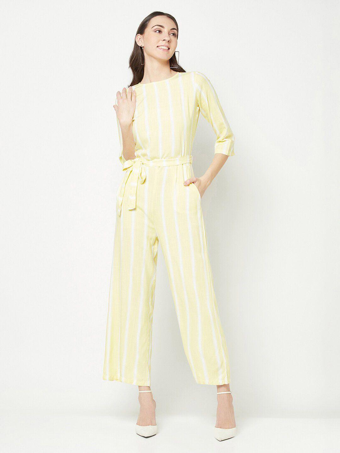 crimsoune club yellow & white striped basic jumpsuit