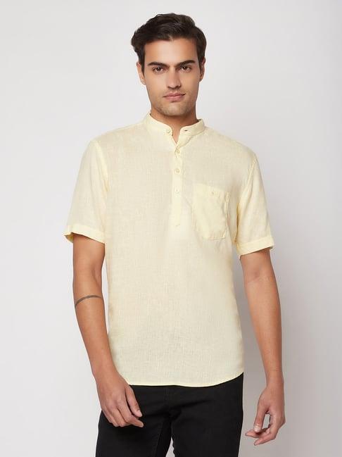 crimsoune club yellow regular fit mandarin collar short kurta