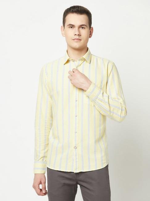 crimsoune club yellow slim fit striped cotton shirt