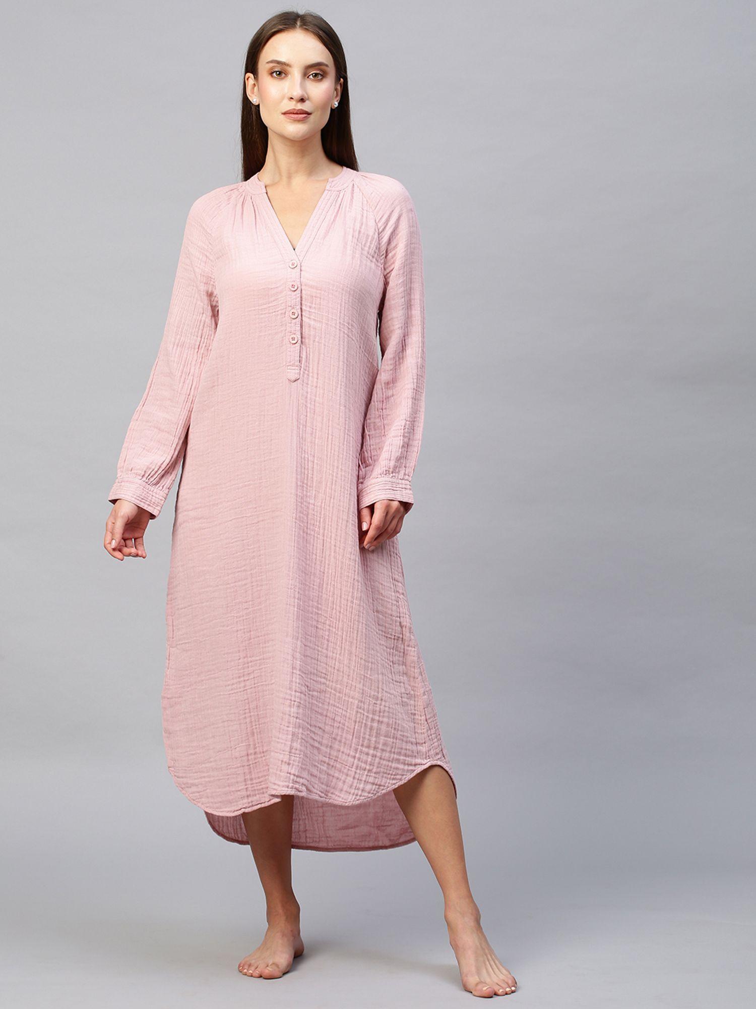 crinkle double crepe cotton pop over lounge dress-pink