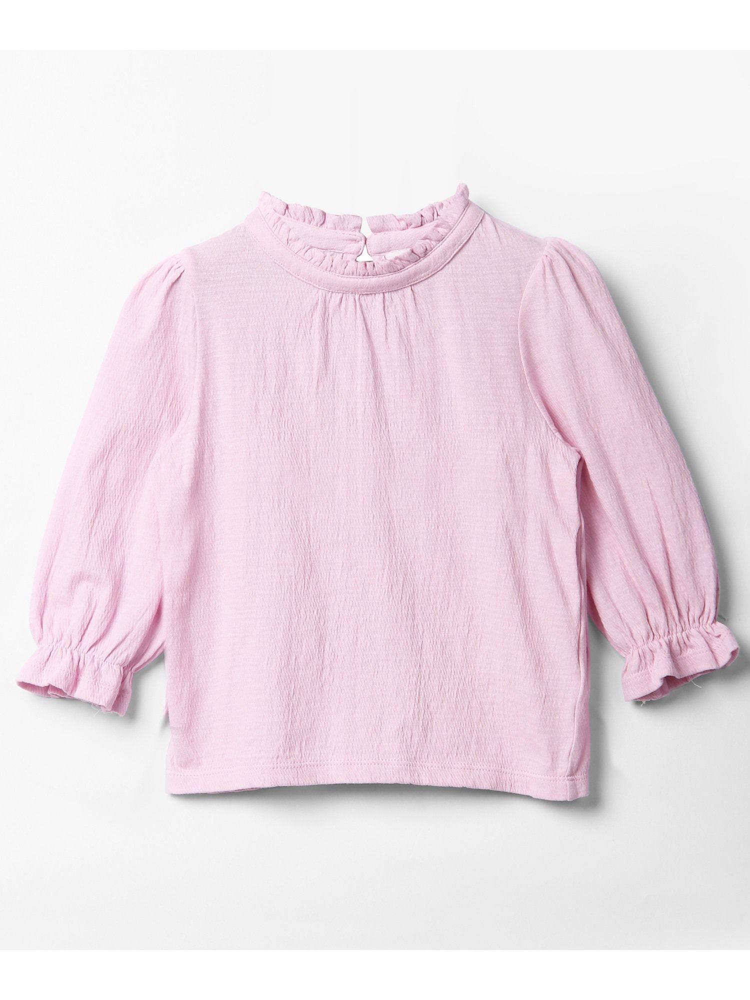 crinkle jersey 3/4th sleeves top pink