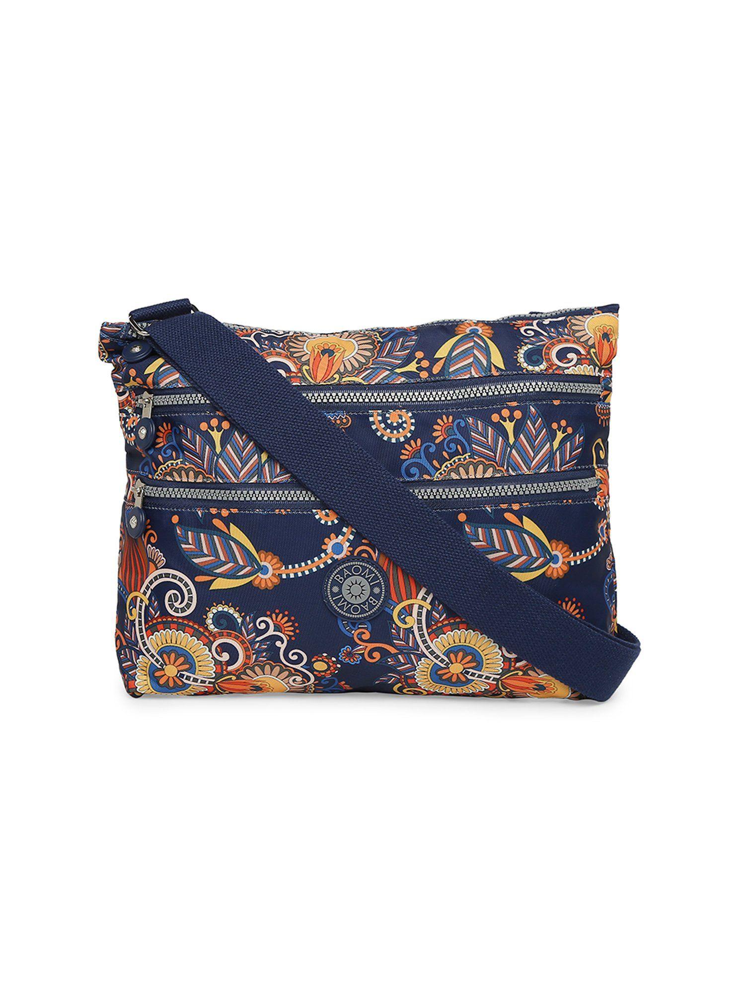 crinkle range blue & yellow floral color soft case nylon sling bag - ba-1509032019