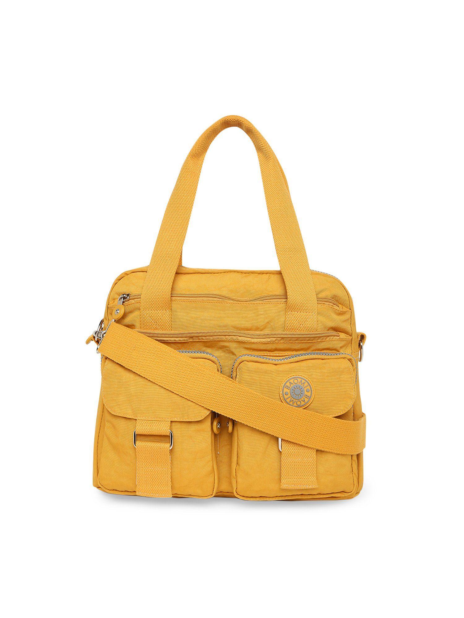 crinkle range yellow color soft case nylon handbag