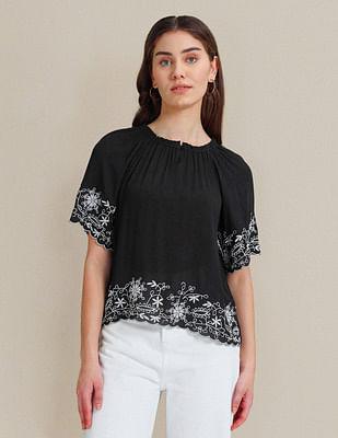 crinkle viscose embroidered top