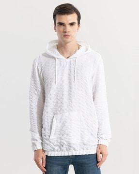 crinkled regular fit hoodie with kangaroo pocket