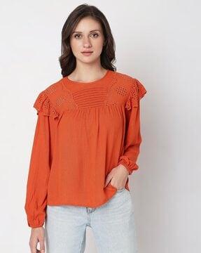 crinkled round-neck top