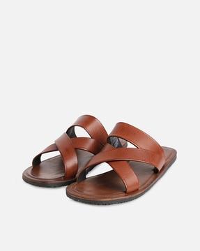 criss-cross leather slip-on sandals