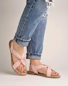 criss-cross strap flat sandals with sling-back strap