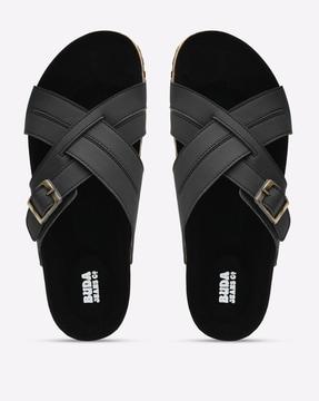 criss-cross strap slip-on sandals