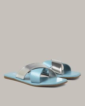 criss-cross strap slip-on sandals