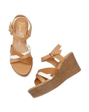criss-cross strap wedges with buckle closure