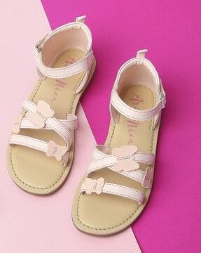 criss-cross strapped flat sandals with velcro-fastening