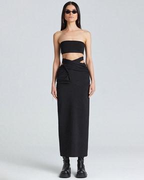 criss-cross waist ruched maxi skirt