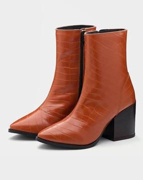 croc embossed ankle-length boots