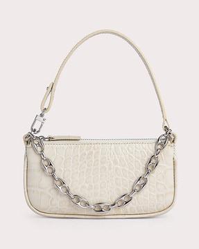 croc embossed mini baguette with chain strap