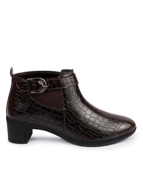 croc-embossed ankle-length boots