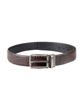 croc-embossed belt with tang buckle closure
