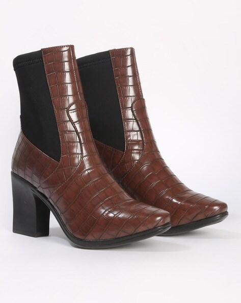 croc-embossed chunky-heeled mid-calf boots