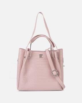 croc-embossed handbag with pouch
