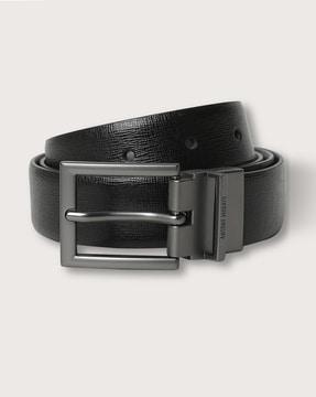 croc-embossed leather belt with buckle closure