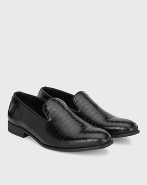 croc-embossed slip-on shoes