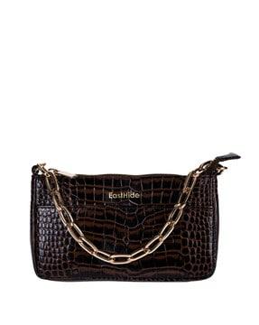 croc embossed baguette with chain sling