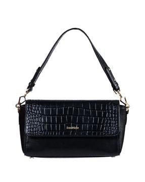 croc embossed baguette with detachable strap