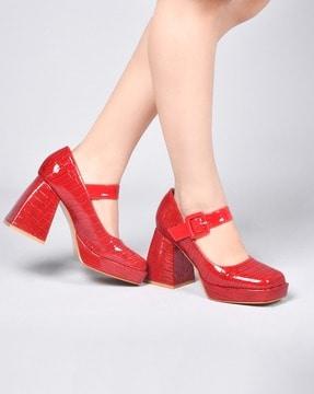 croc-embossed block heeled shoes