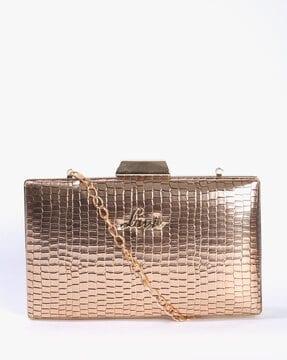 croc-embossed clutch with chain strap