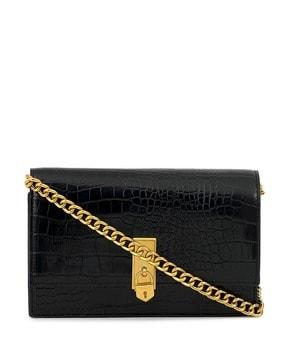 croc-embossed clutch with chain strap
