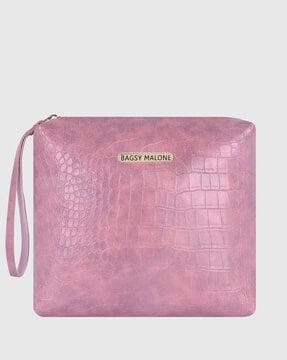 croc-embossed clutch with metal accent