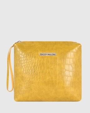 croc-embossed clutch with metal accent