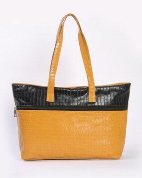 croc-embossed colourblock tote bag